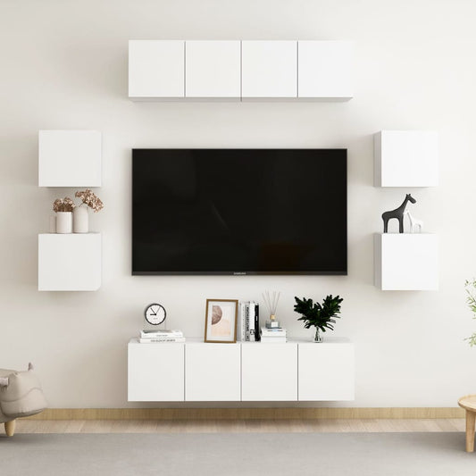 3074457 vidaXL 8 Piece TV Cabinet Set White Engineered Wood (2x804509+804483)