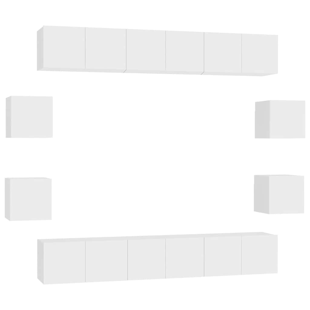 10 Piece TV Cabinet Set White Engineered Wood