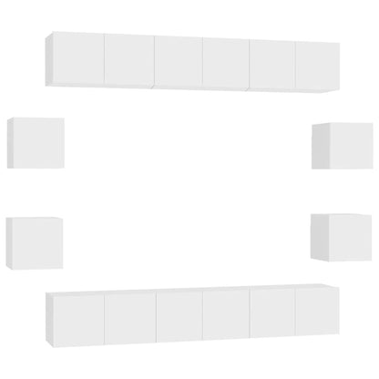 10 Piece TV Cabinet Set White Engineered Wood