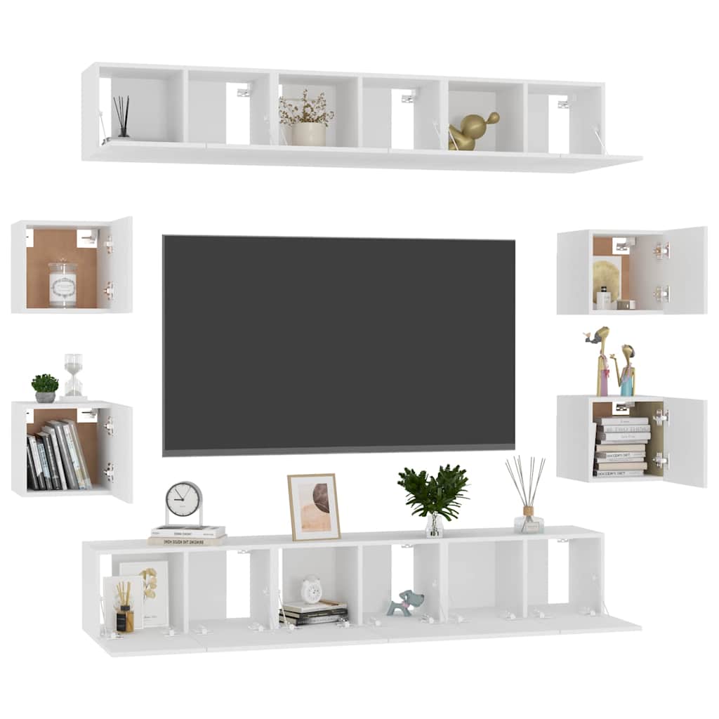 10 Piece TV Cabinet Set White Engineered Wood