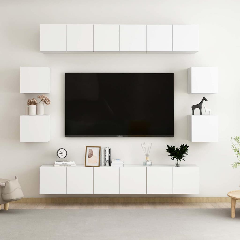10 Piece TV Cabinet Set White Engineered Wood