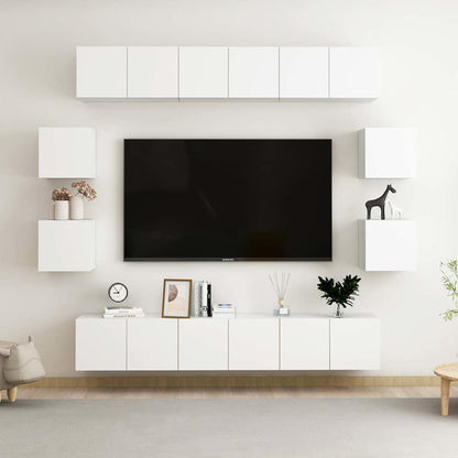 10 Piece TV Cabinet Set White Engineered Wood