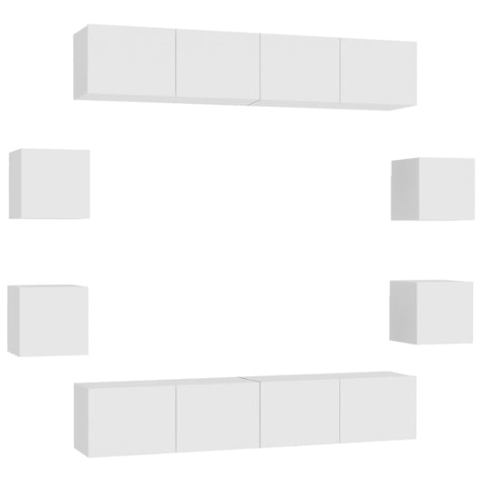 3074459 vidaXL 8 Piece TV Cabinet Set White Engineered Wood (801472x4+804483)