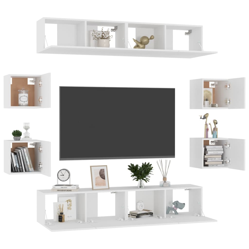3074459 vidaXL 8 Piece TV Cabinet Set White Engineered Wood (801472x4+804483)