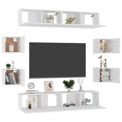 3074459 vidaXL 8 Piece TV Cabinet Set White Engineered Wood (801472x4+804483)