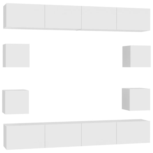 3078649 vidaXL 8 Piece TV Cabinet Set White Engineered Wood (801481x4+804483)