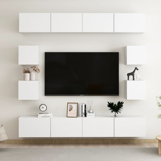 3078649 vidaXL 8 Piece TV Cabinet Set White Engineered Wood (801481x4+804483)