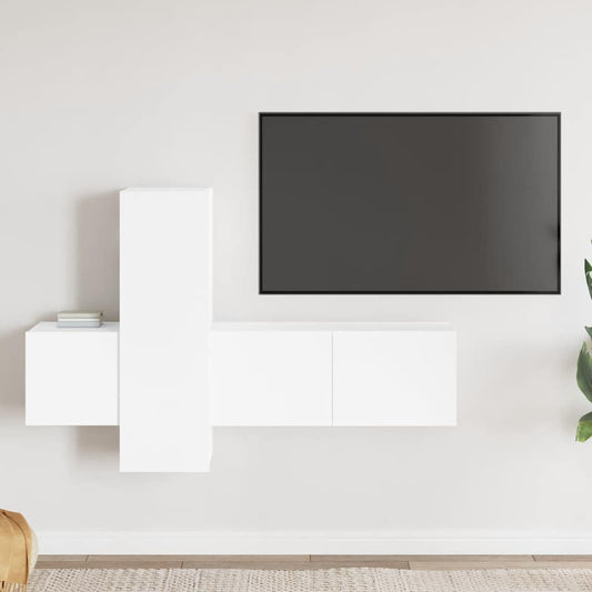 3 Piece TV Cabinet Set White Engineered Wood