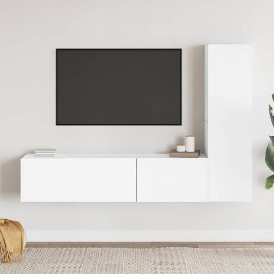 3 Piece TV Cabinet Set White Engineered Wood