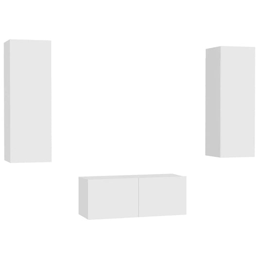 3 Piece TV Cabinet Set White Engineered Wood