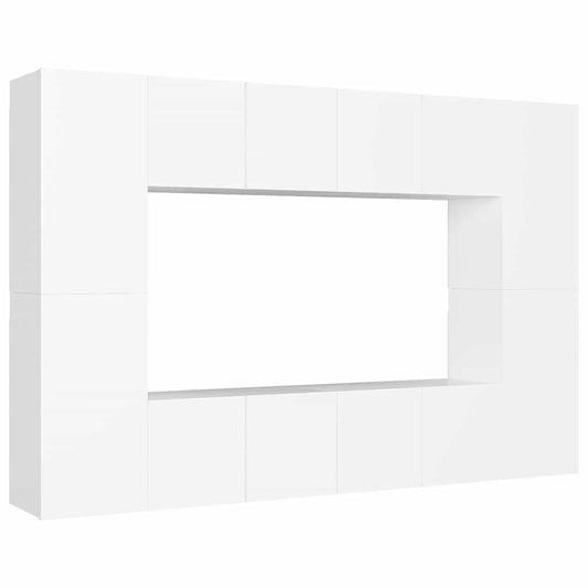 8 Piece TV Cabinet Set White Engineered Wood