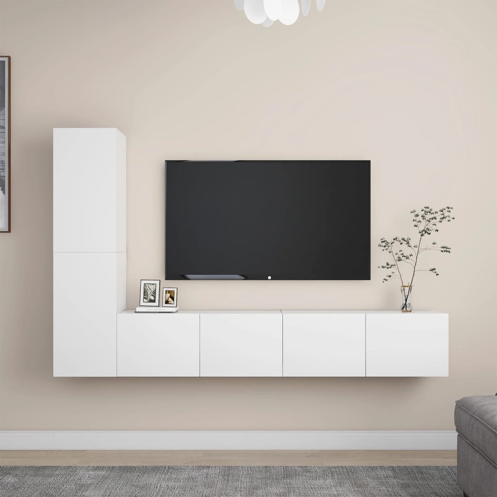 4 Piece TV Cabinet Set White Engineered Wood