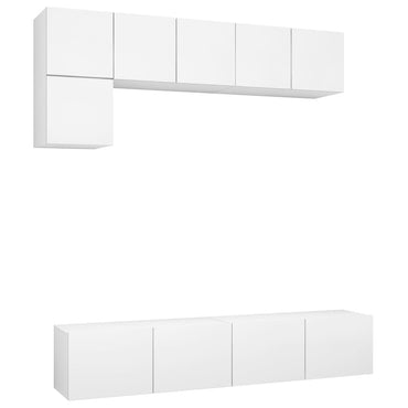 5 Piece TV Cabinet Set White Engineered Wood