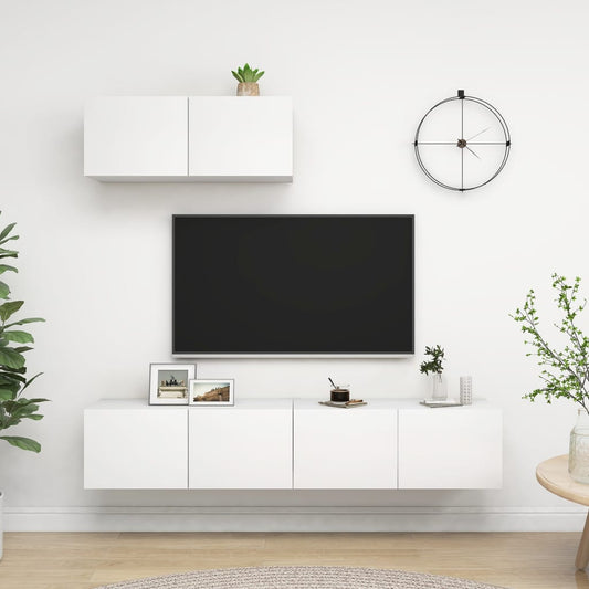 3078701 vidaXL 3 Piece TV Cabinet Set White Engineered Wood (801472x3)