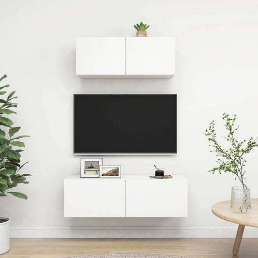 3078702 vidaXL 2 Piece TV Cabinet Set White Engineered Wood (801472+801481)