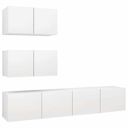 3078710 vidaXL 4 Piece TV Cabinet Set White Engineered Wood (804509+801472x2)