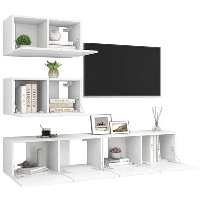 3078710 vidaXL 4 Piece TV Cabinet Set White Engineered Wood (804509+801472x2)