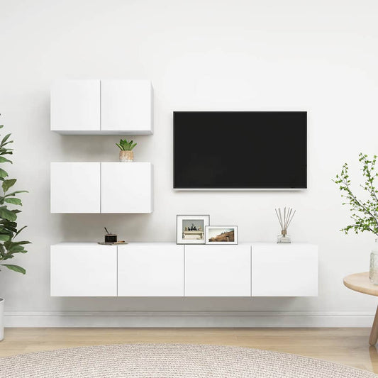 3078710 vidaXL 4 Piece TV Cabinet Set White Engineered Wood (804509+801472x2)