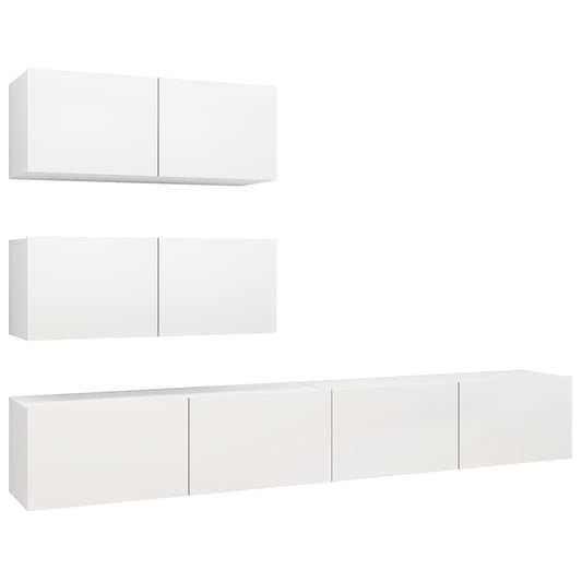3078711 vidaXL 4 Piece TV Cabinet Set White Engineered Wood (801472x2+801481x2)