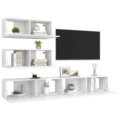 3078711 vidaXL 4 Piece TV Cabinet Set White Engineered Wood (801472x2+801481x2)