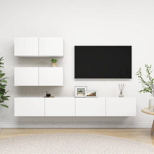 3078711 vidaXL 4 Piece TV Cabinet Set White Engineered Wood (801472x2+801481x2)