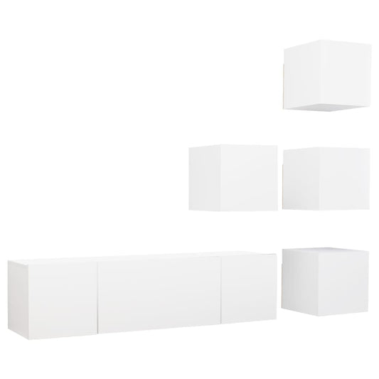 3078720 vidaXL 6 Piece TV Cabinet Set White Engineered Wood (804483+804509)