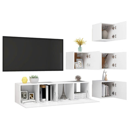 3078720 vidaXL 6 Piece TV Cabinet Set White Engineered Wood (804483+804509)