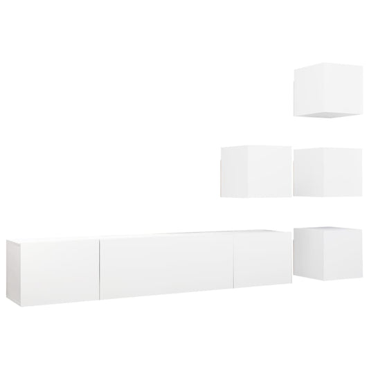 3078721 vidaXL 6 Piece TV Cabinet Set White Engineered Wood (804483+801472x2)