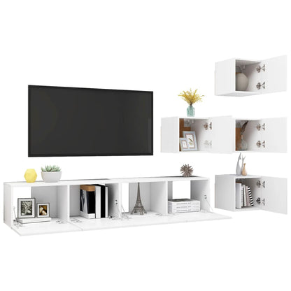 3078721 vidaXL 6 Piece TV Cabinet Set White Engineered Wood (804483+801472x2)