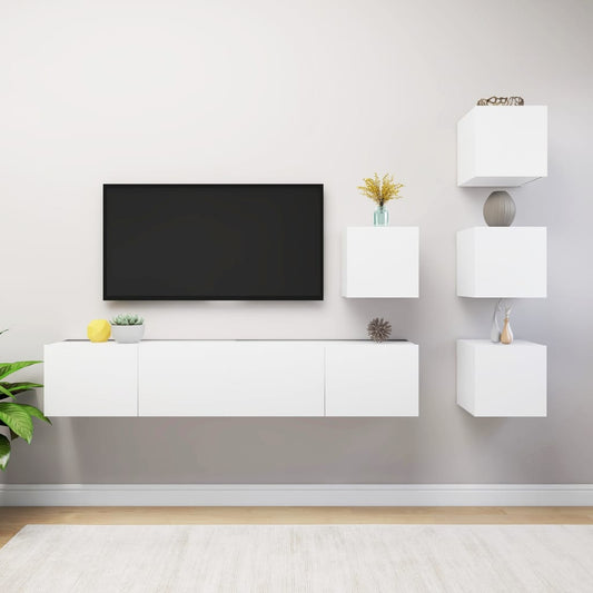 3078721 vidaXL 6 Piece TV Cabinet Set White Engineered Wood (804483+801472x2)
