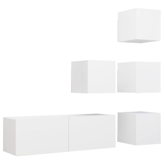 3078722 vidaXL 5 Piece TV Cabinet Set White Engineered Wood (804483+801481)