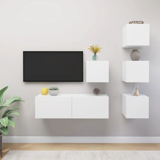 3078722 vidaXL 5 Piece TV Cabinet Set White Engineered Wood (804483+801481)