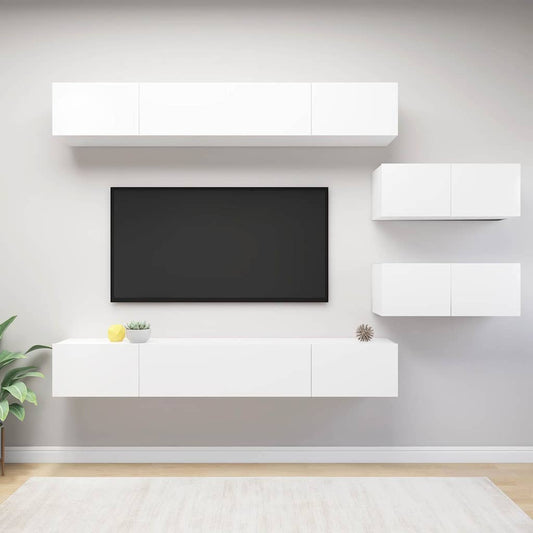TV Cabinet Set |  Set of 6 | White | Engineered wood