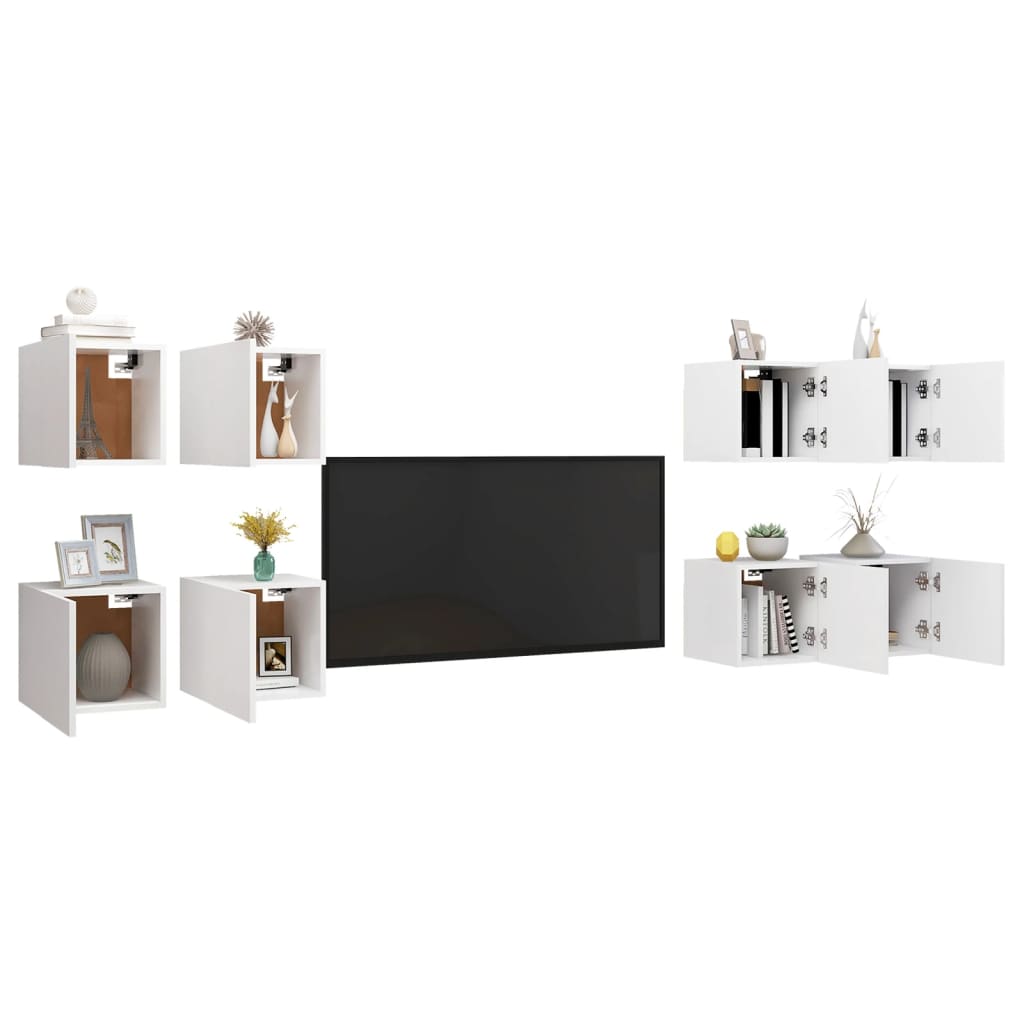 TV Cabinet | Set of 8 | White | Engineered wood | Small
