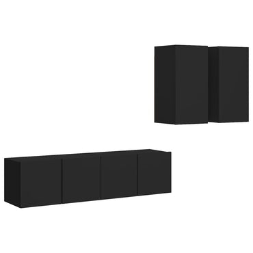 4 Piece TV Cabinet Set Black Engineered Wood