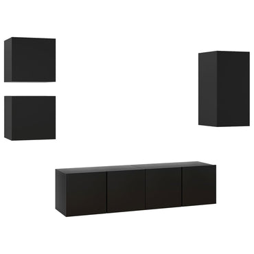 5 Piece TV Cabinet Set Black Engineered Wood