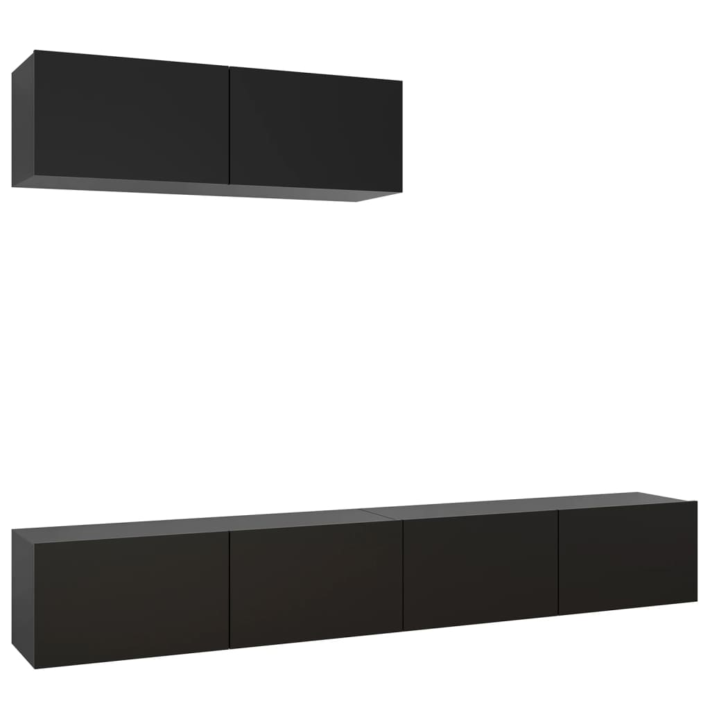 3078808 vidaXL 3 Piece TV Cabinet Set Black Engineered Wood (801482+801482x2)