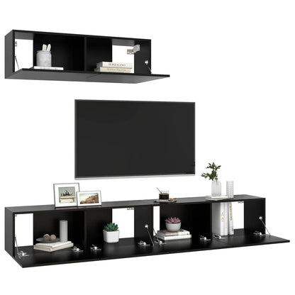 3078808 vidaXL 3 Piece TV Cabinet Set Black Engineered Wood (801482+801482x2)