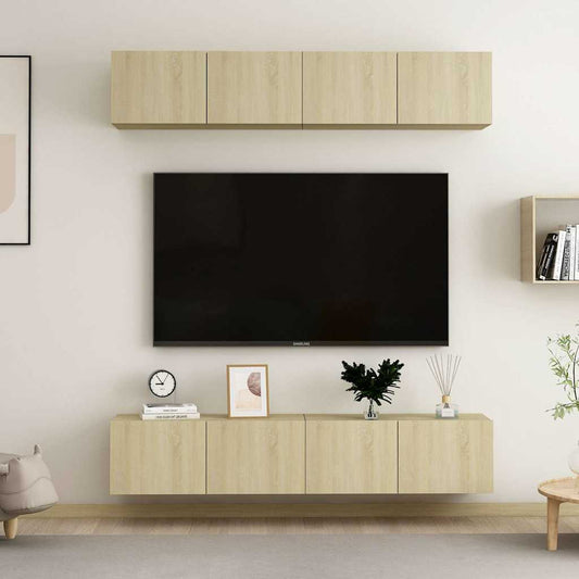 TV Cabinet | Set of 4 | Sonoma Oak | Engineered Wood | Medium