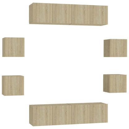 3078961 vidaXL 8 Piece TV Cabinet Set Sonoma Oak Engineered Wood (2x804518+804492)