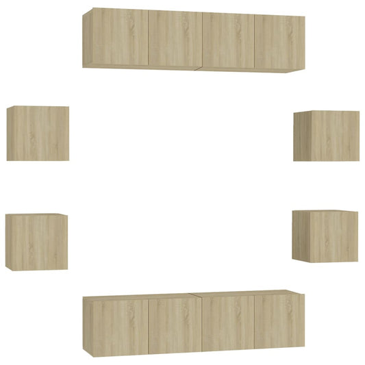 3078961 vidaXL 8 Piece TV Cabinet Set Sonoma Oak Engineered Wood (2x804518+804492)