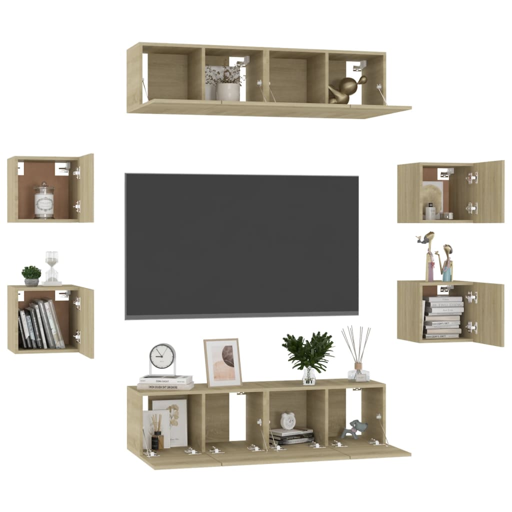 3078961 vidaXL 8 Piece TV Cabinet Set Sonoma Oak Engineered Wood (2x804518+804492)