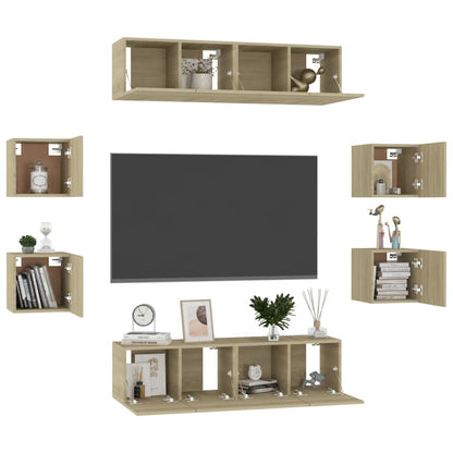 3078961 vidaXL 8 Piece TV Cabinet Set Sonoma Oak Engineered Wood (2x804518+804492)