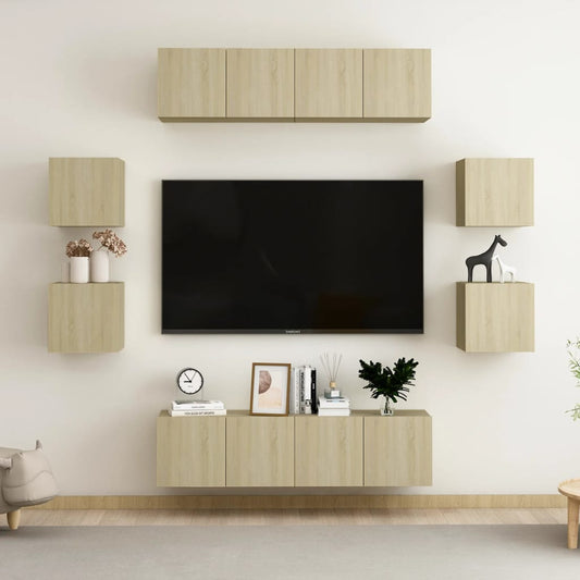 3078961 vidaXL 8 Piece TV Cabinet Set Sonoma Oak Engineered Wood (2x804518+804492)