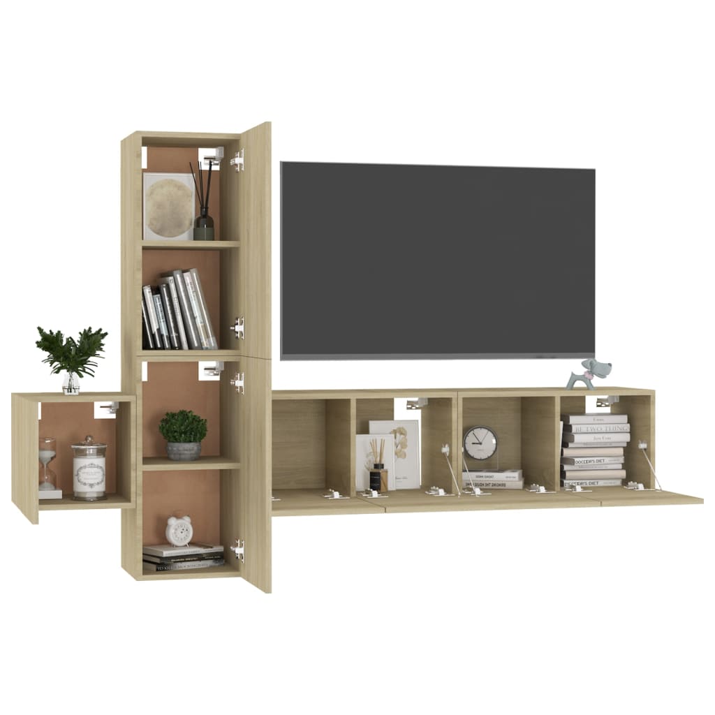 5 Piece TV Cabinet Set Sonoma Oak Engineered Wood