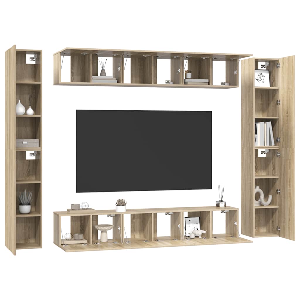 3078980 vidaXL 10 Piece TV Cabinet Set Sonoma Oak Engineered Wood (2x804519+2x803351)
