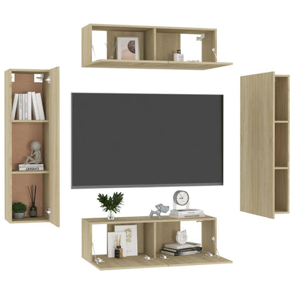 4 Piece TV Cabinet Set Sonoma Oak Engineered Wood