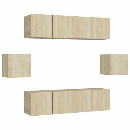TV Cabinet Set | Set of 6 | Sonoma Oak | Engineered Wood | Medium