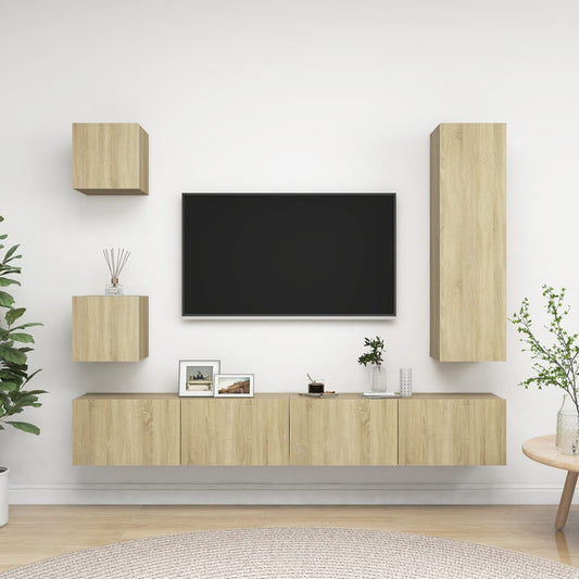 TV Cabinet Set | Set of 5 | Sonoma oak | Engineered wood | Medium