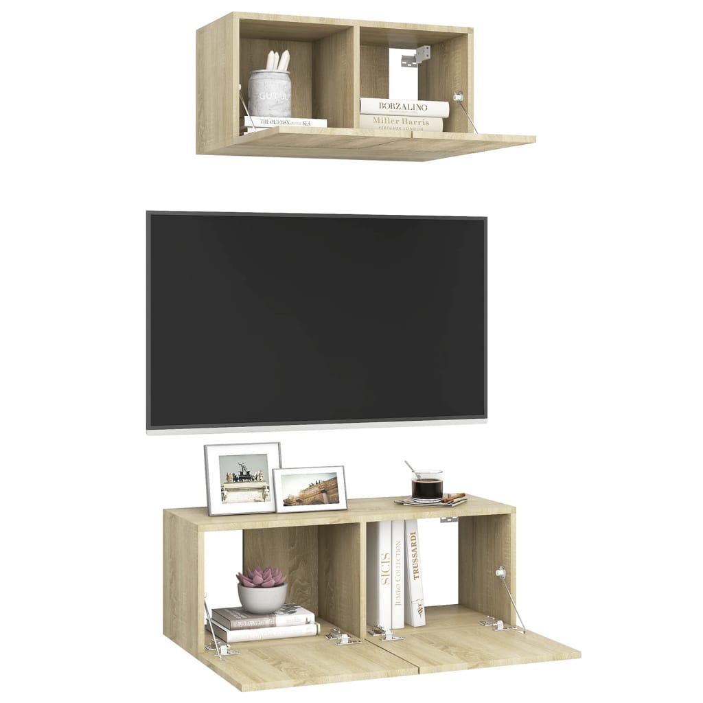 3079015 vidaXL 2 Piece TV Cabinet Set Sonoma Oak Engineered Wood (804517+801475)